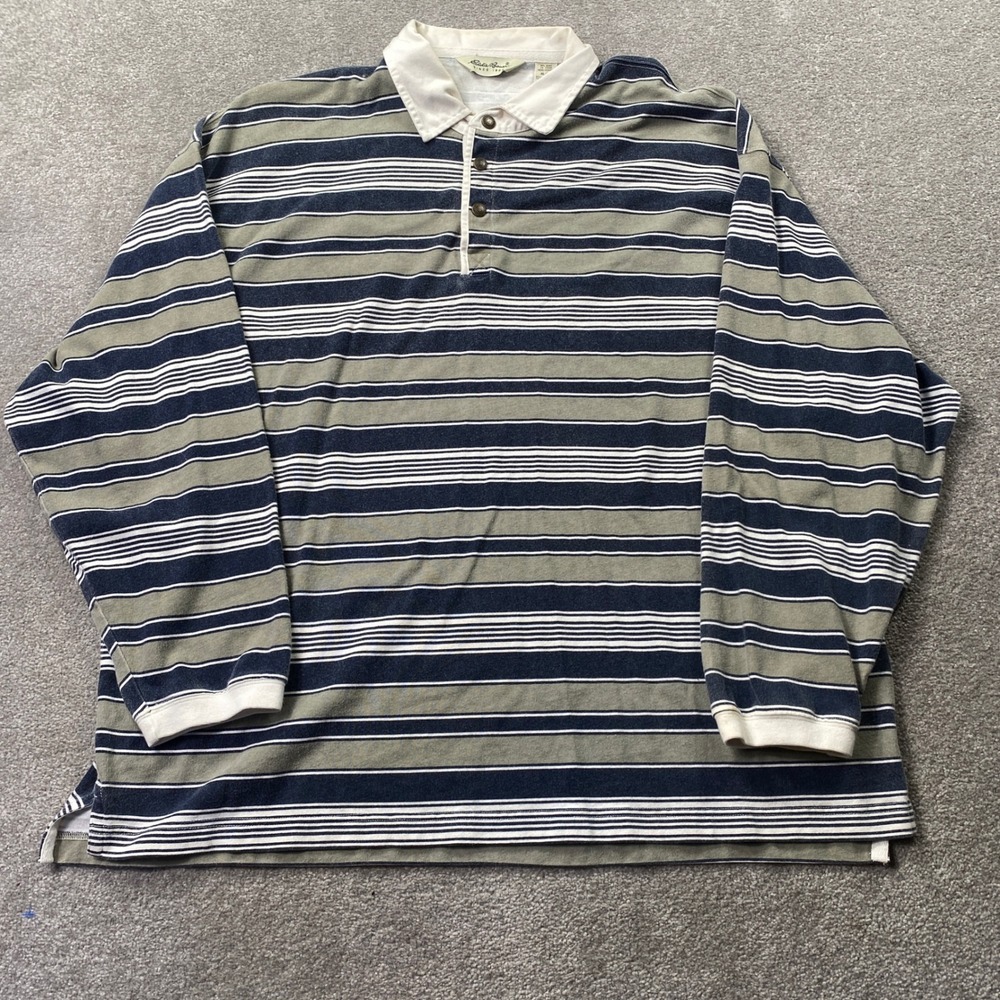 Eddie Bauer Rugby Shirt Mens XL Multi Color Striped Long Sleeve Cotton Collared